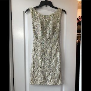White Lace Rhinestone Dress